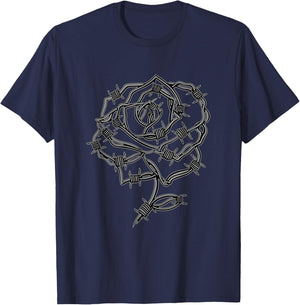 Barbed Wire Rose Grunge Aesthetic Punk Gothic Floral Goth T-Shirt - T-Shirt | Navy