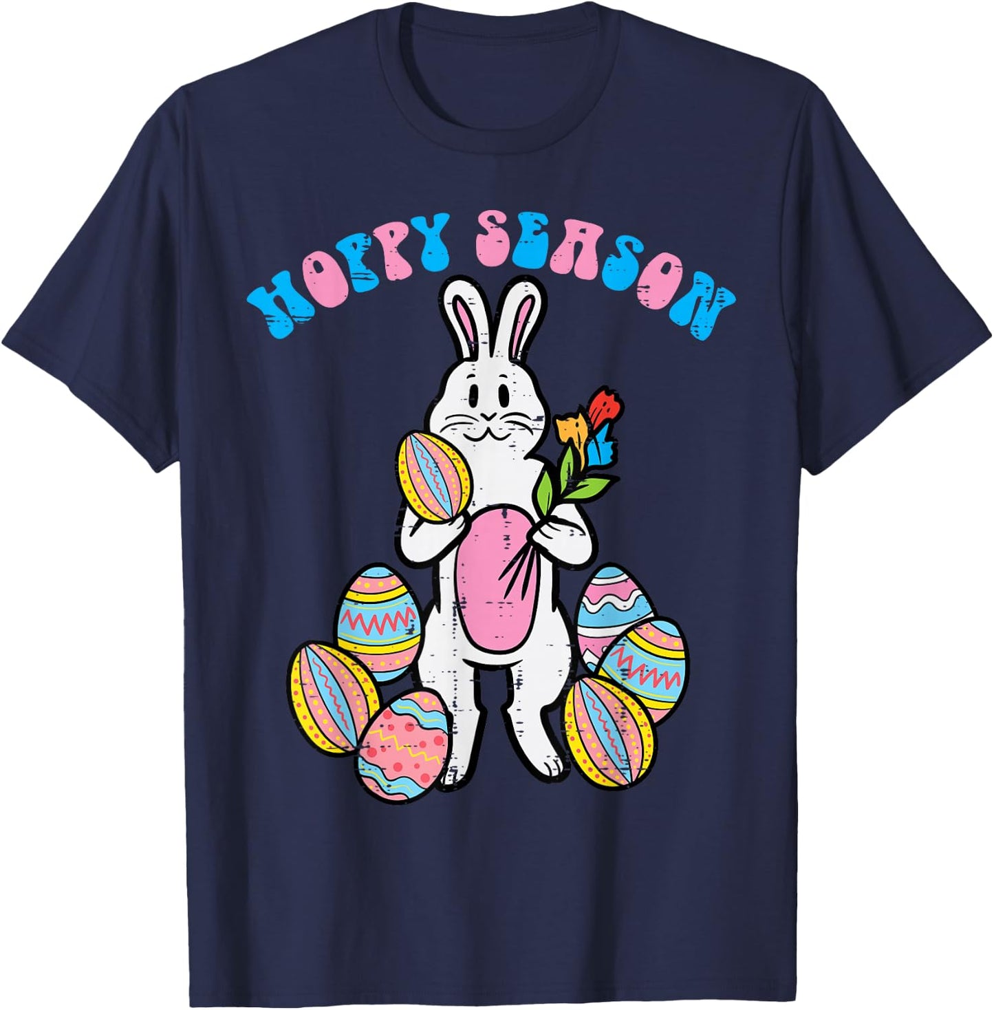 Hoppy Season Easter Bunny Egg Rose Men Boys Kids Teens Youth T-Shirt - T-Shirt | Navy
