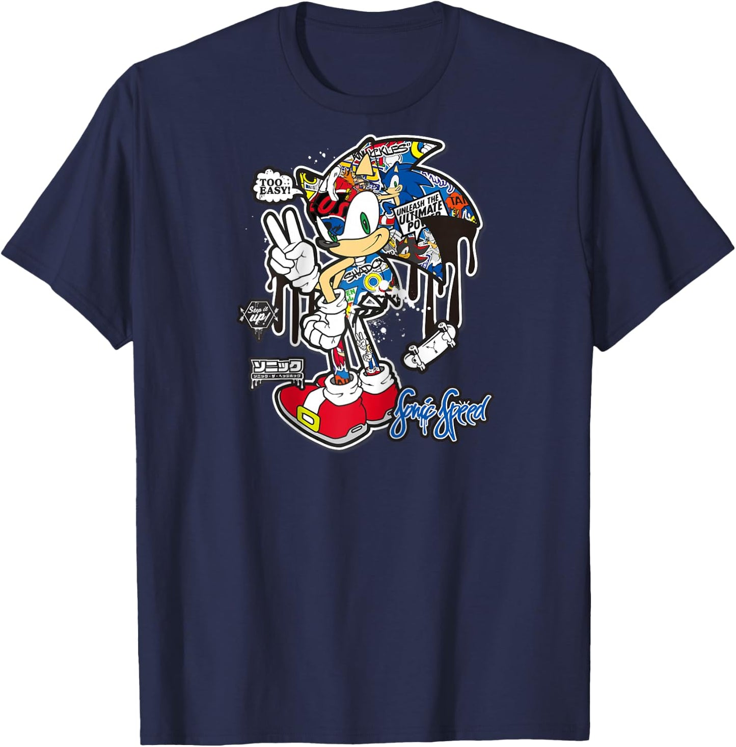 Sonic the Hedgehog Sticker Sonic Speed Raglan Baseball T-Shirt - T-Shirt | Navy