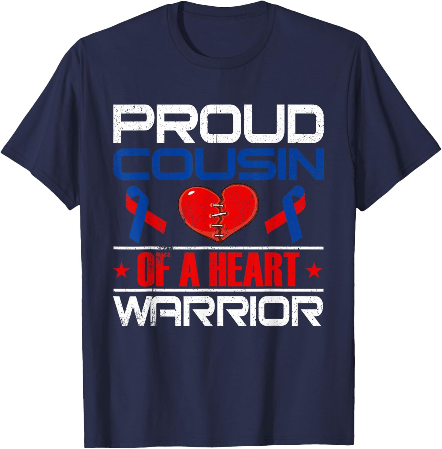 Proud Cousin Of A Heart Warrior Congenital Defect Awareness T-Shirt - T-Shirt | Navy