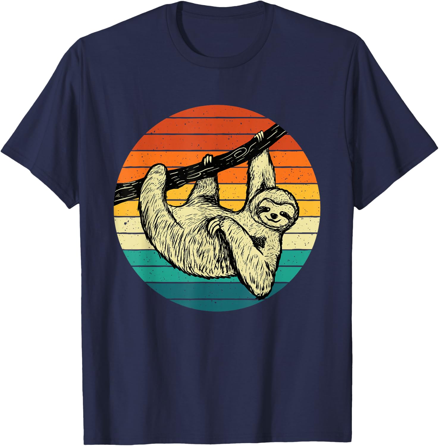 Sloth Hugging Branch - Retro Vintage Animal Lover Zookeeper T-Shirt - T-Shirt | Navy