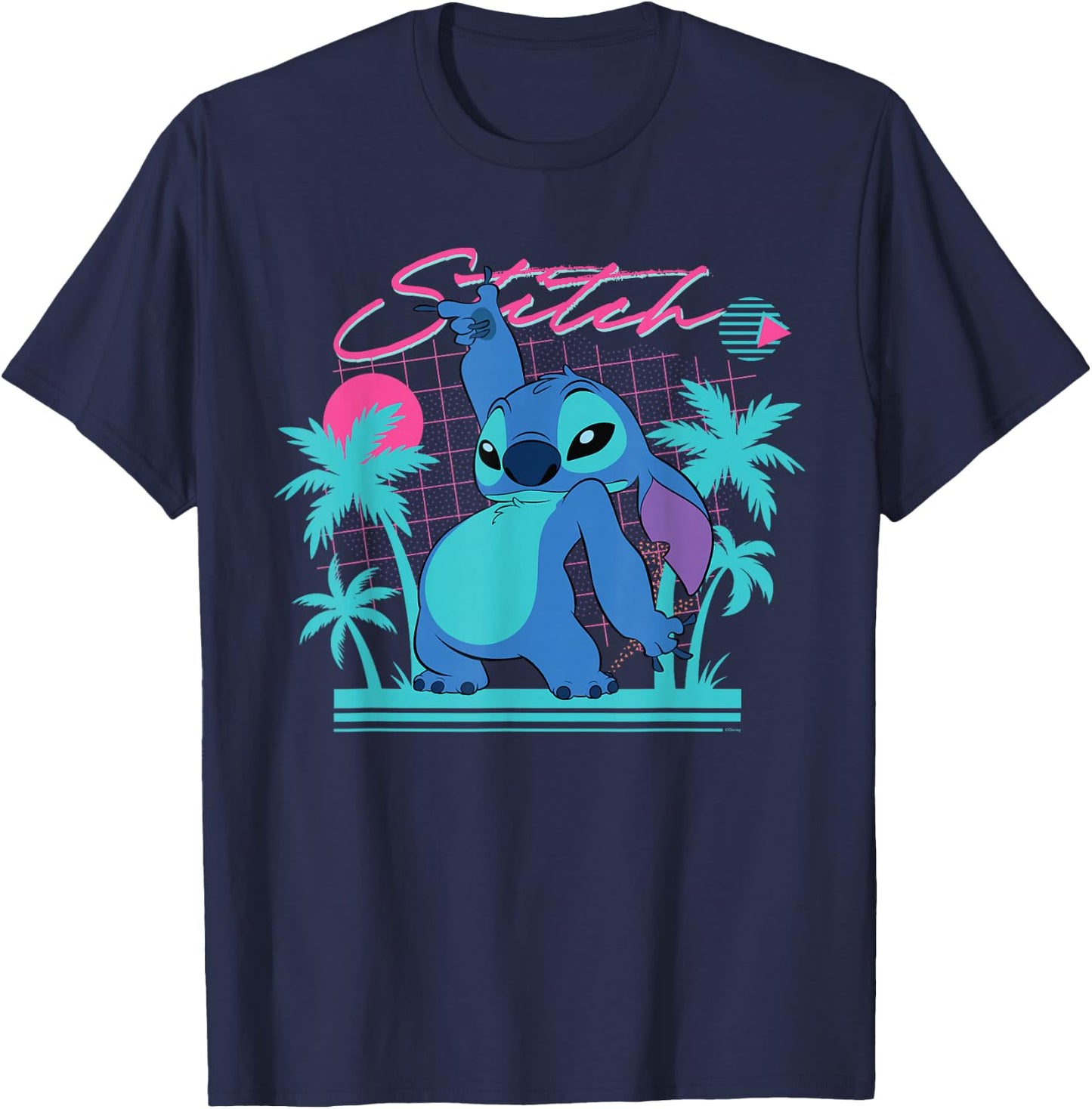 Disney Stitch Retro '90s Couples Matching Valentine's Stitch , Black, S T-Shirt - T-Shirt | Navy
