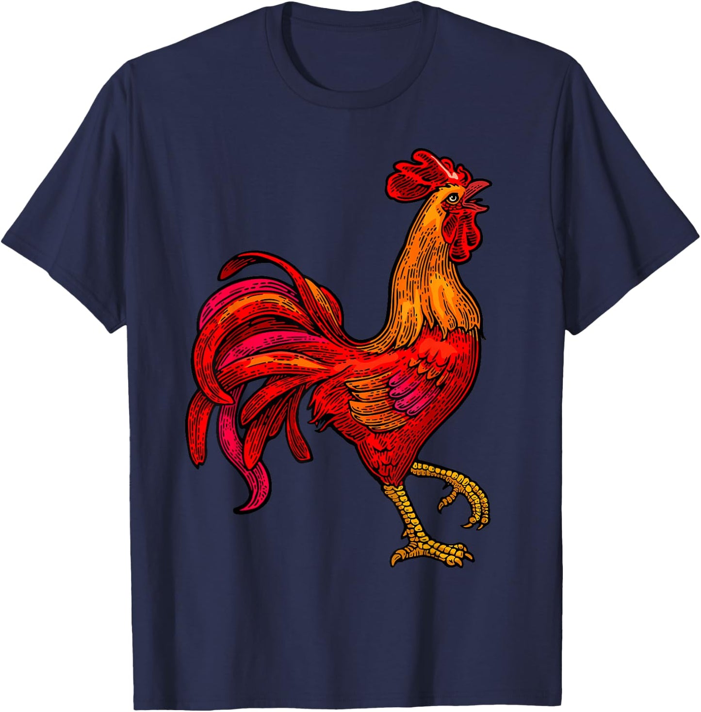 Red Rooster Graphic Vintage Chicken Farmer T-Shirt - T-Shirt | Navy