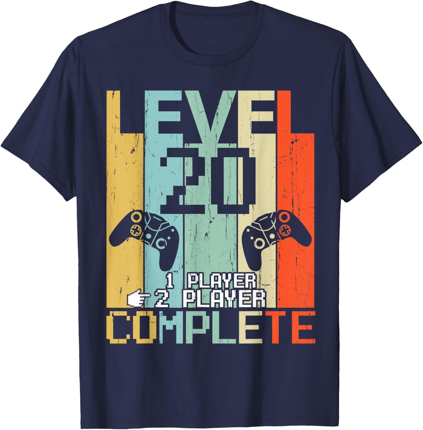 Level 20 Years Complete Gamer Couple Vintage Retro Shirt T-Shirt - T-Shirt | Navy