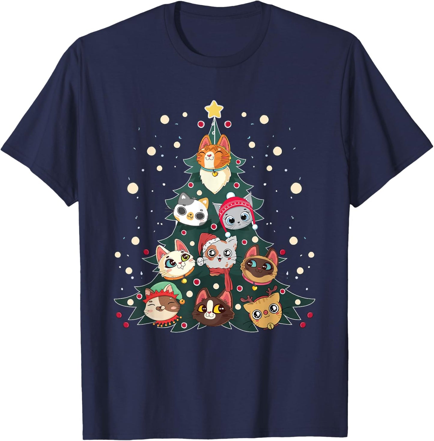 Merry Catmas Funny Christmas Tree, Cats Xmas Meow Christmas T-Shirt - T-Shirt | Navy
