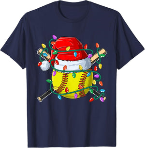 Christmas Softball Xmas Santa Sports Hat Kids T-Shirt - T-Shirt | Navy