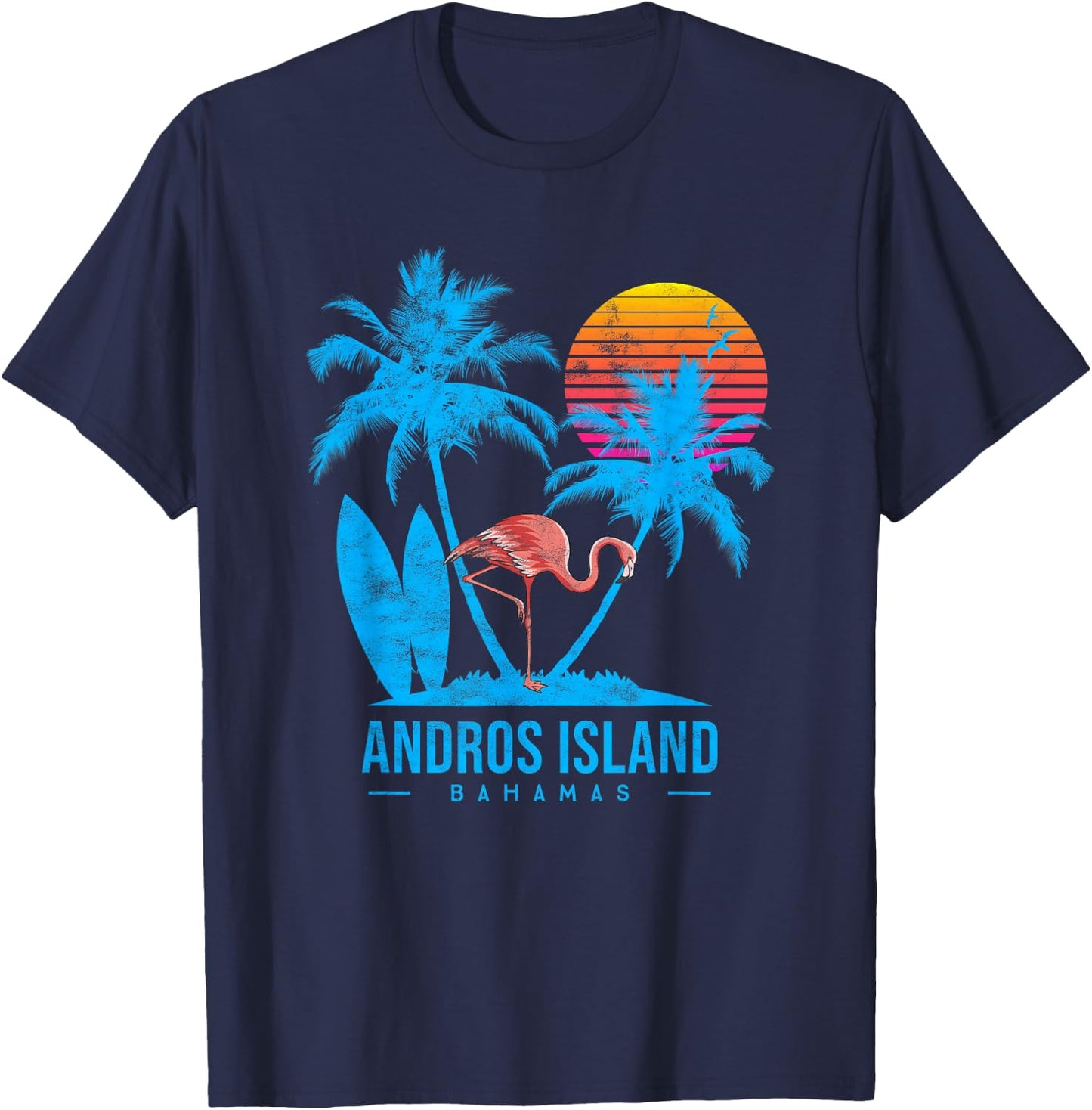Andros Island, Bahamas. Palm trees sunset T-Shirt - T-Shirt | Navy