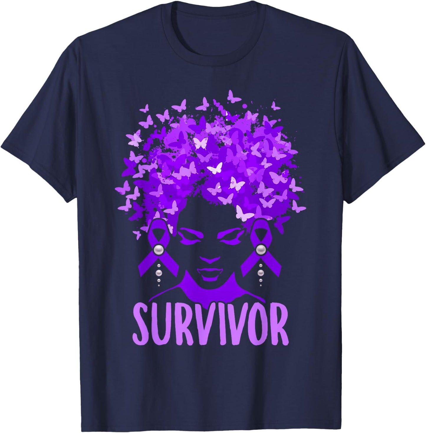 Domestic Violence Women Purple Butterflies Survivors T-Shirt - T-Shirt | Navy