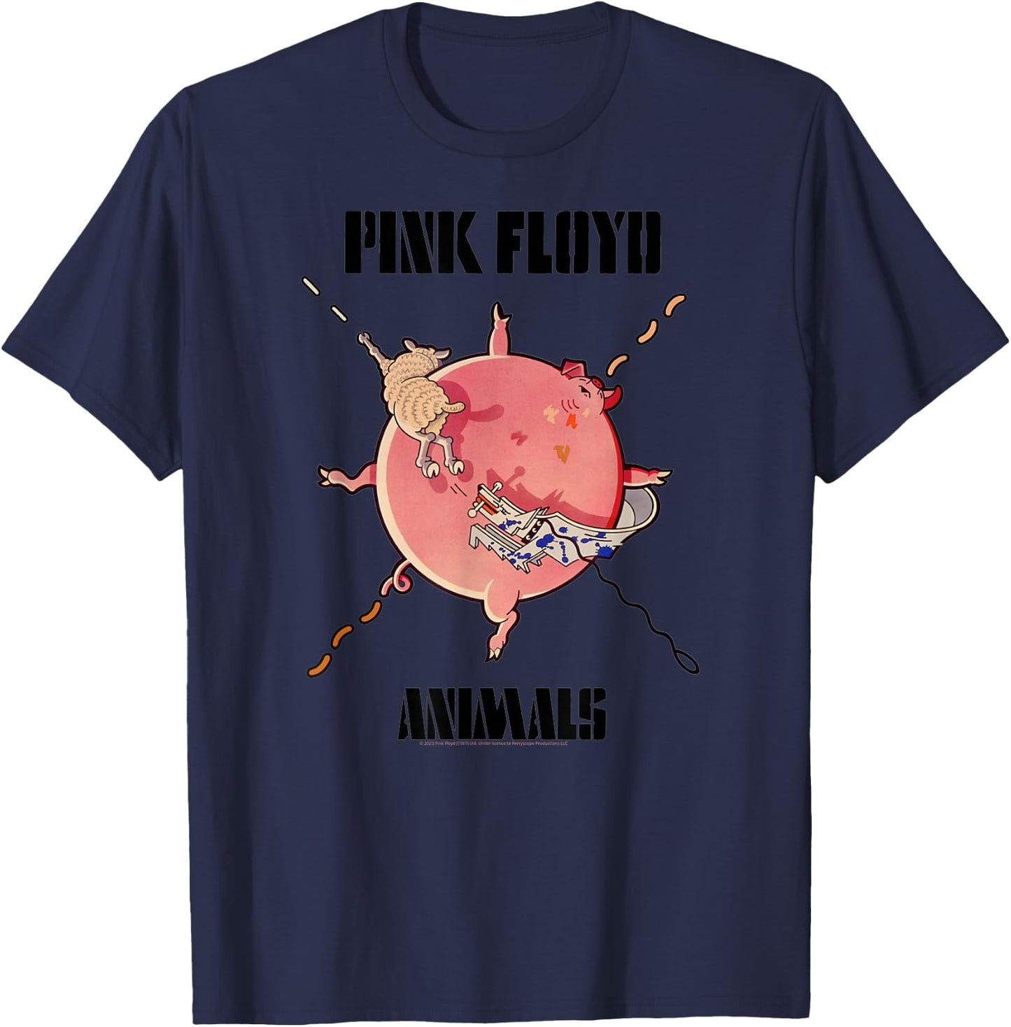 Official Pink Floyd Fat Pig Rock Music Band Retro T-Shirt - T-Shirt | Navy