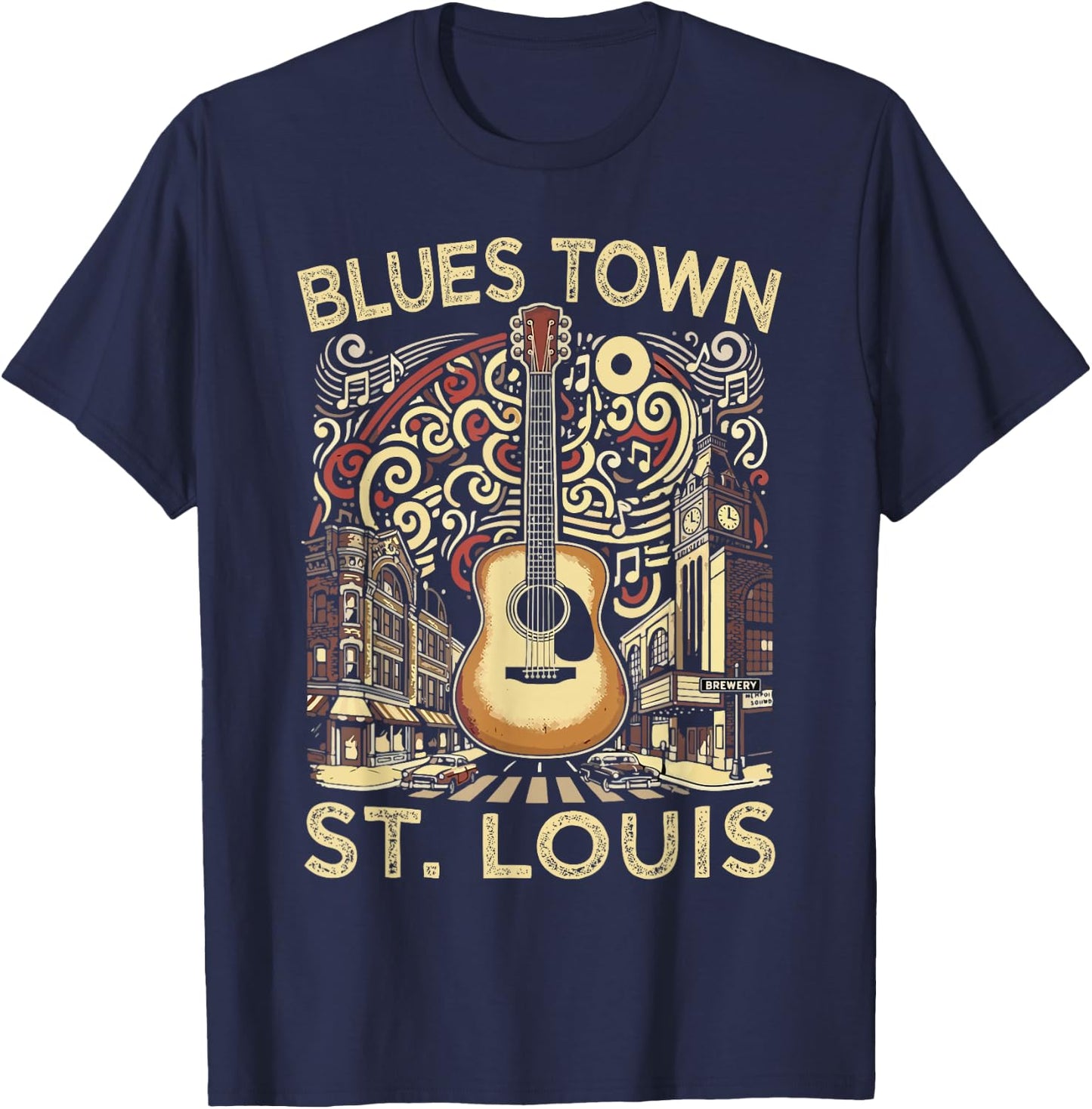 Blues Town St Louis Souvenir Men Guitar Music St Louis T-Shirt - T-Shirt | Navy