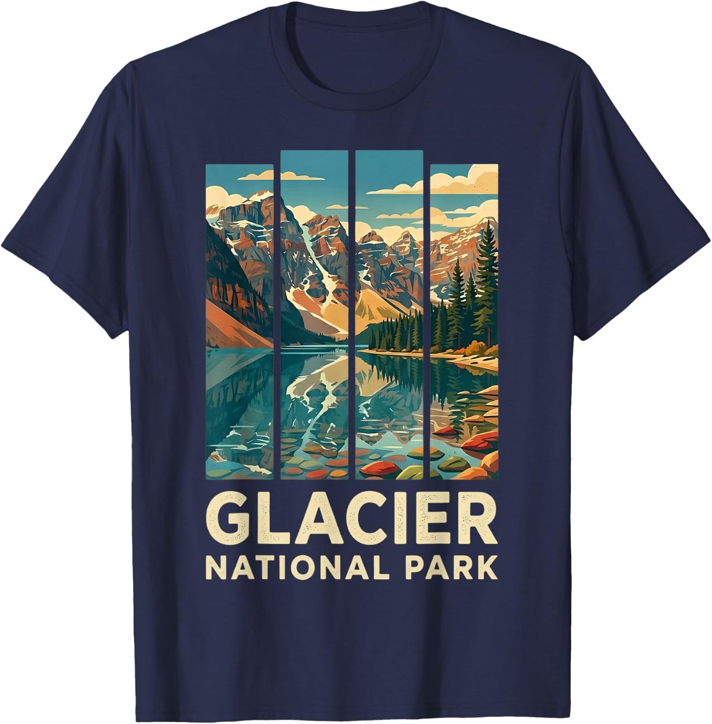 Glacier National Park Mountain Lake Reflection T-Shirt - T-Shirt | Navy