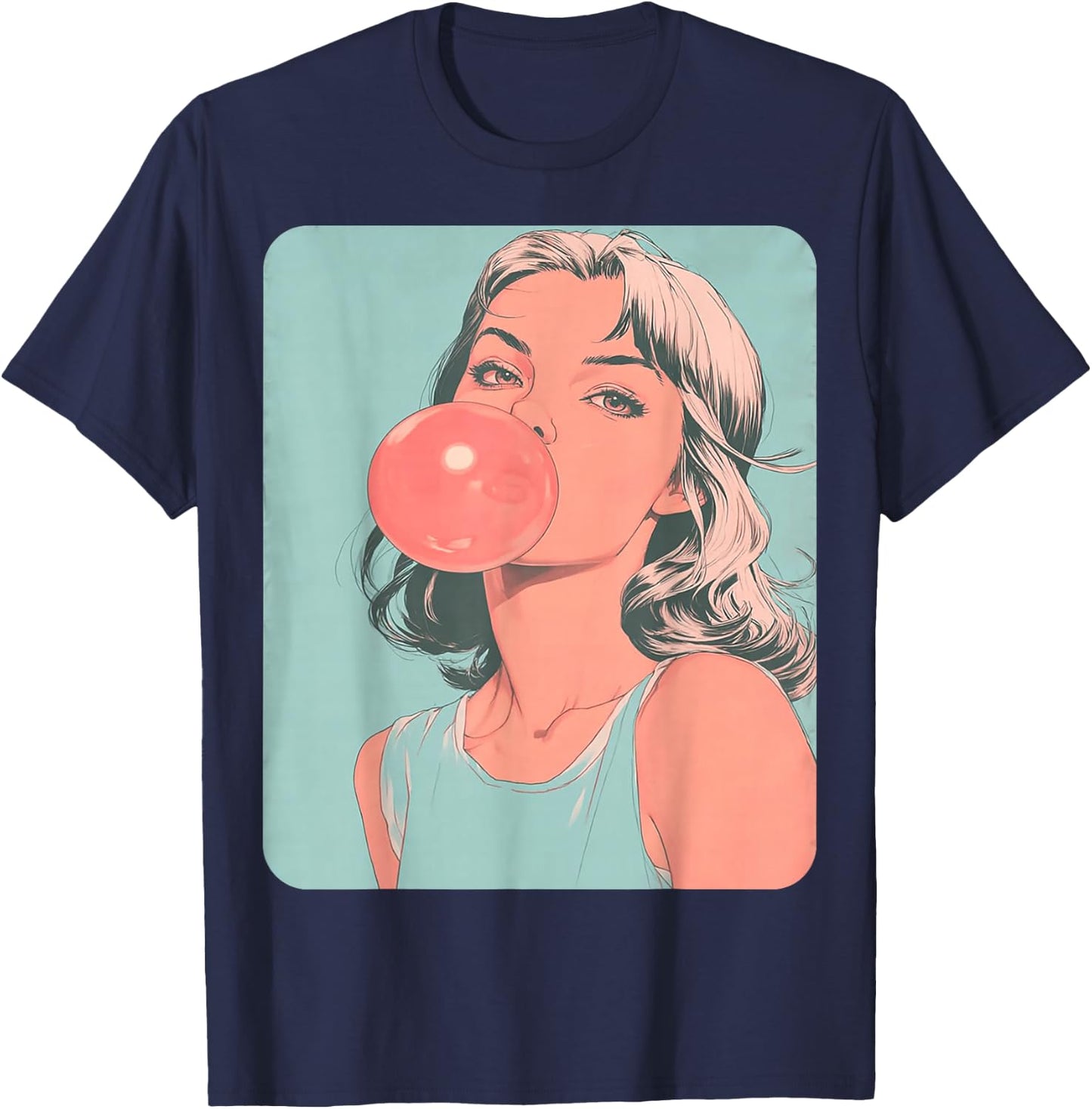 Cute Girl Pink Bubble Gum Anime Women's Female T-Shirt - T-Shirt | Navy