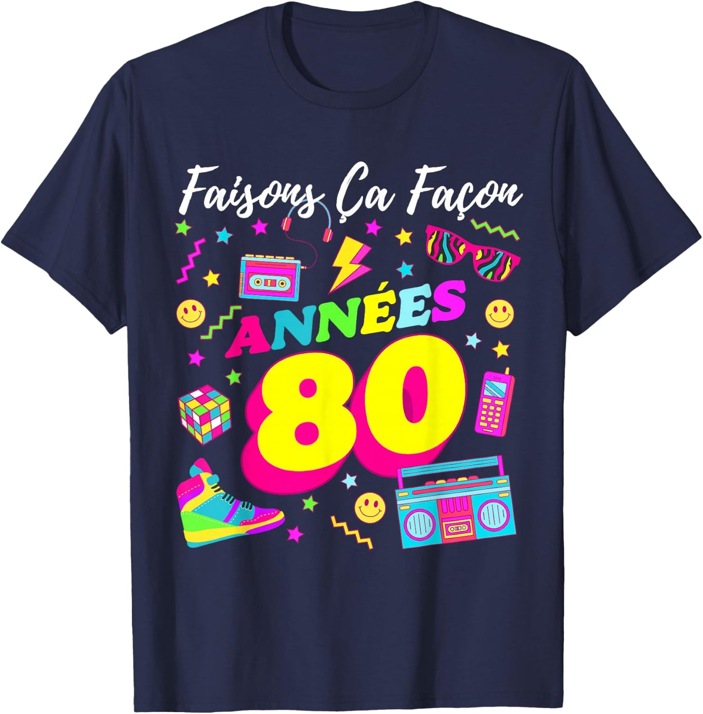 Party 80s Birthday Party 80s Retro Style , Black, S T-Shirt - T-Shirt | Navy
