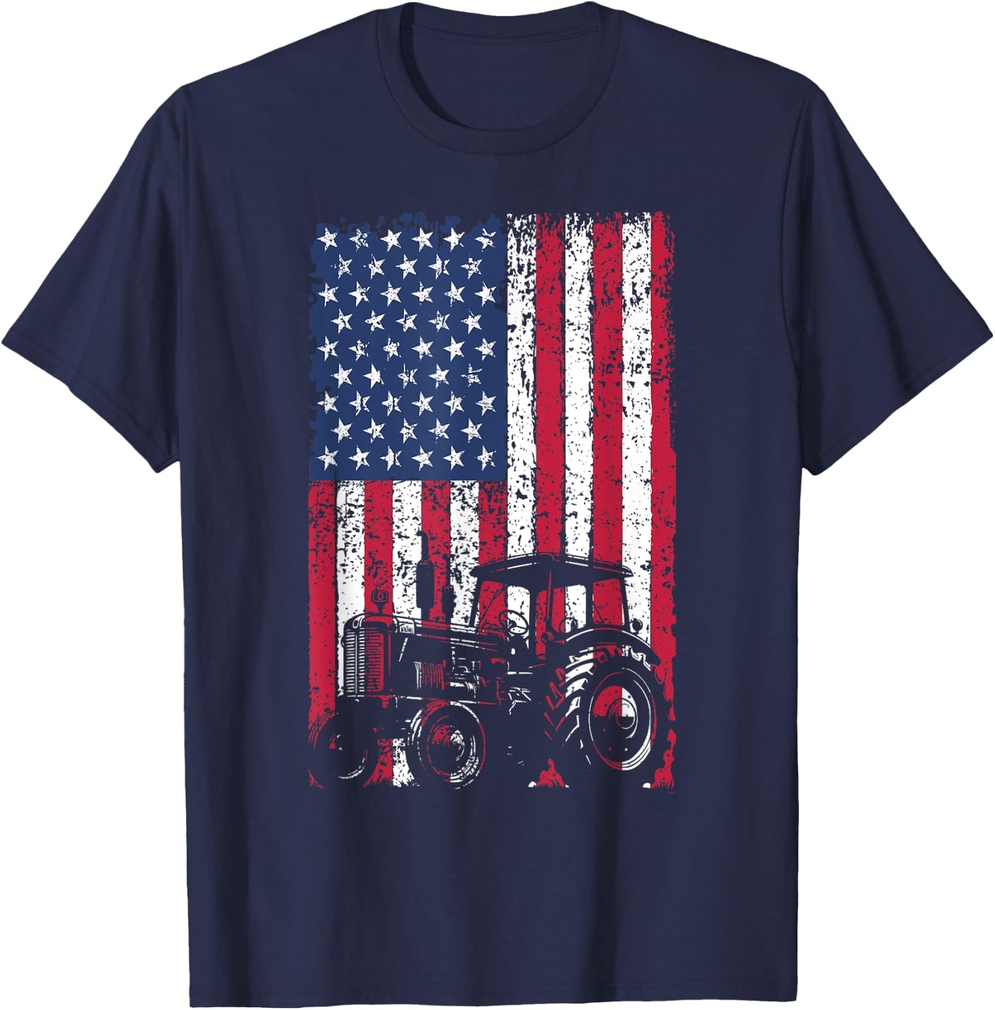 Patriotic Tractor American Flag Farm Tractor Proud Farmer T-Shirt - T-Shirt | Navy