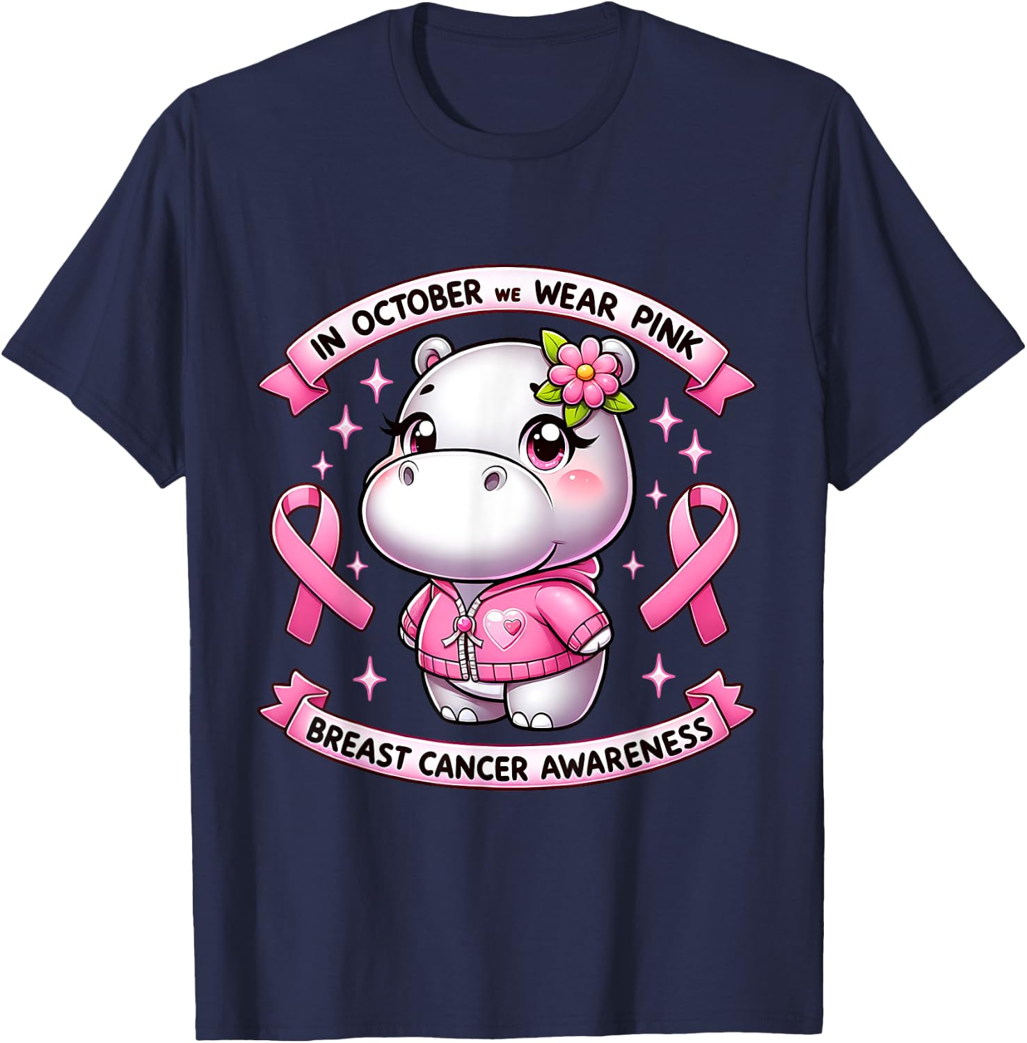 In October We Wear Pink Breast Cancer Awareness Month 2024 T-Shirt - T-Shirt | Navy