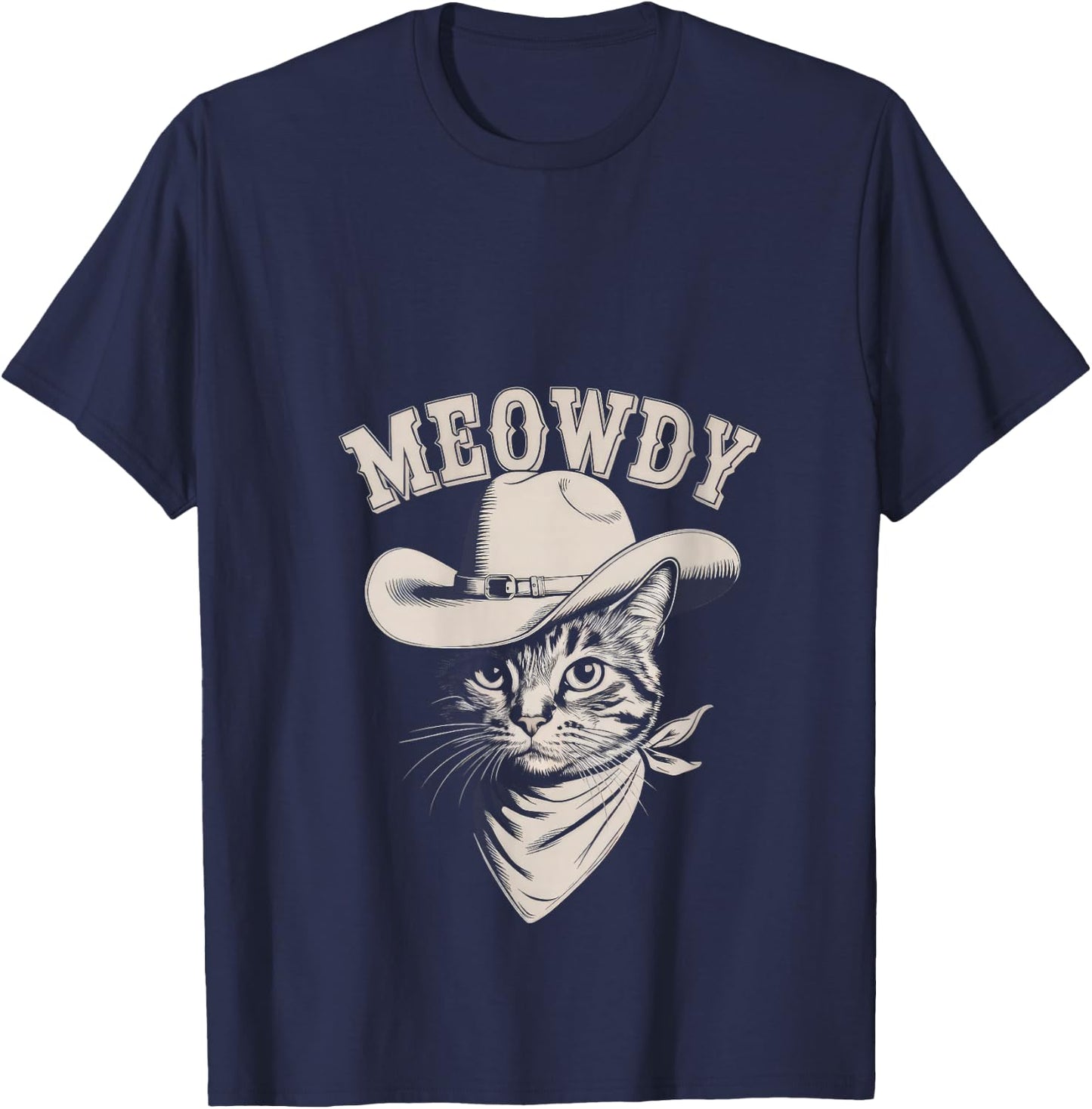 Meowdy Cat Funny Cowboy Western Graphic Cat Lady Cat Dad V-Neck T-Shirt - T-Shirt | Navy