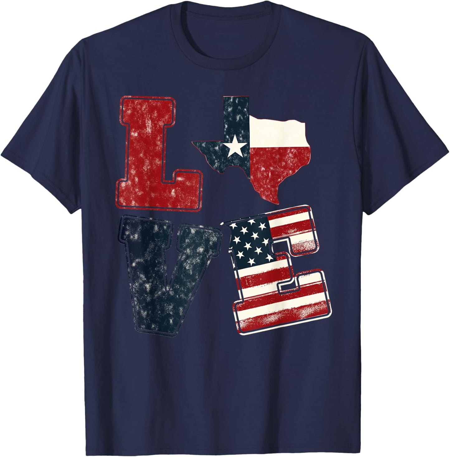 Distressed Retro TX 4th July American Flag I Love Texas Flag T-Shirt - T-Shirt | Navy