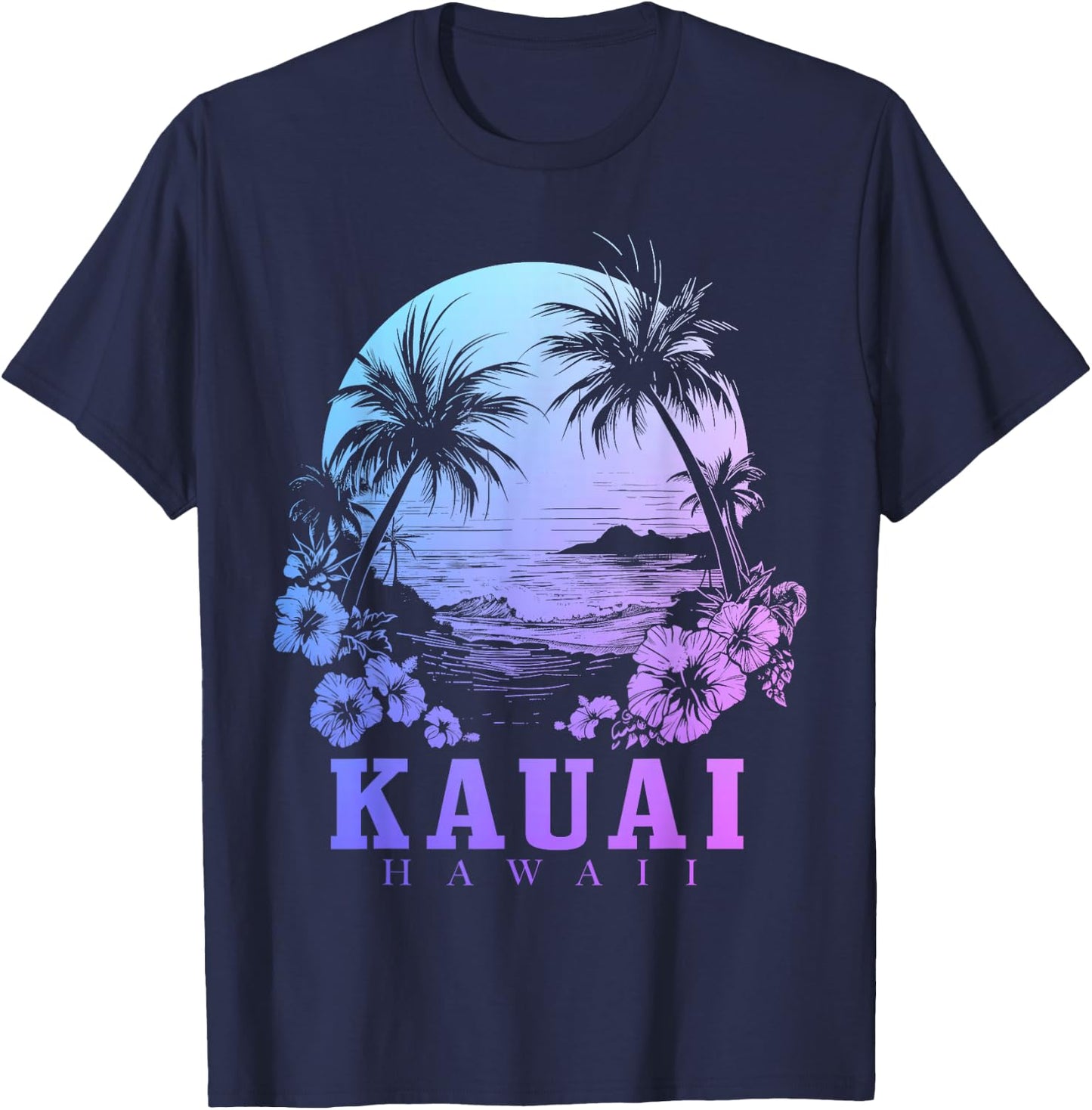 Kauai Hawaii Hawaiian Hibiscus Flowers Surfer Souvenir T-Shirt - T-Shirt | Navy