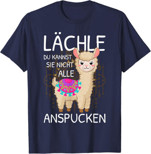 Llama with German Text "Lächle du kannst Sie nicht anspcken Alpaca" [Lächle du kannst sie nicht an, black, s T-Shirt - T-Shirt | Navy