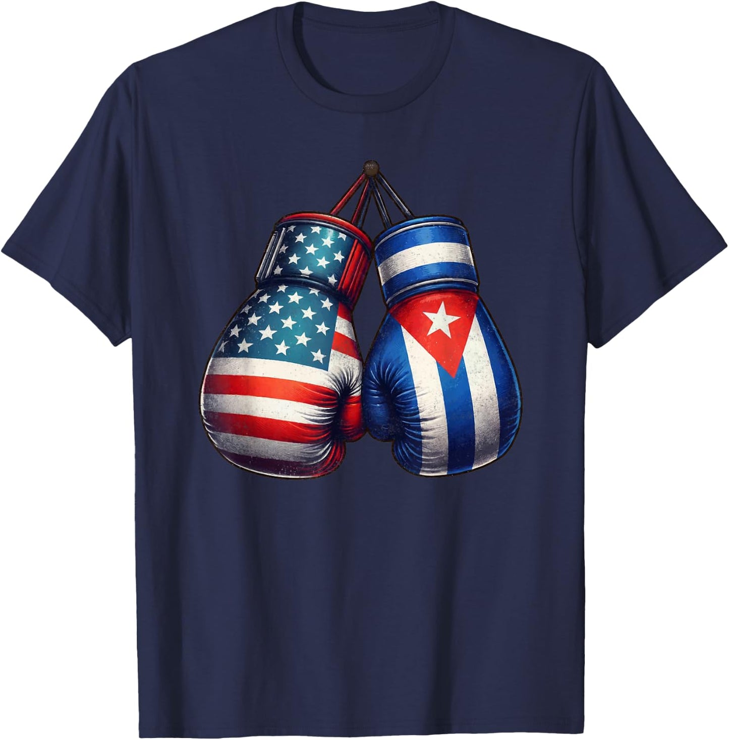 Vintage Cuba Boxing Gloves American USA Cuban Flag Boxer T-Shirt - T-Shirt | Navy