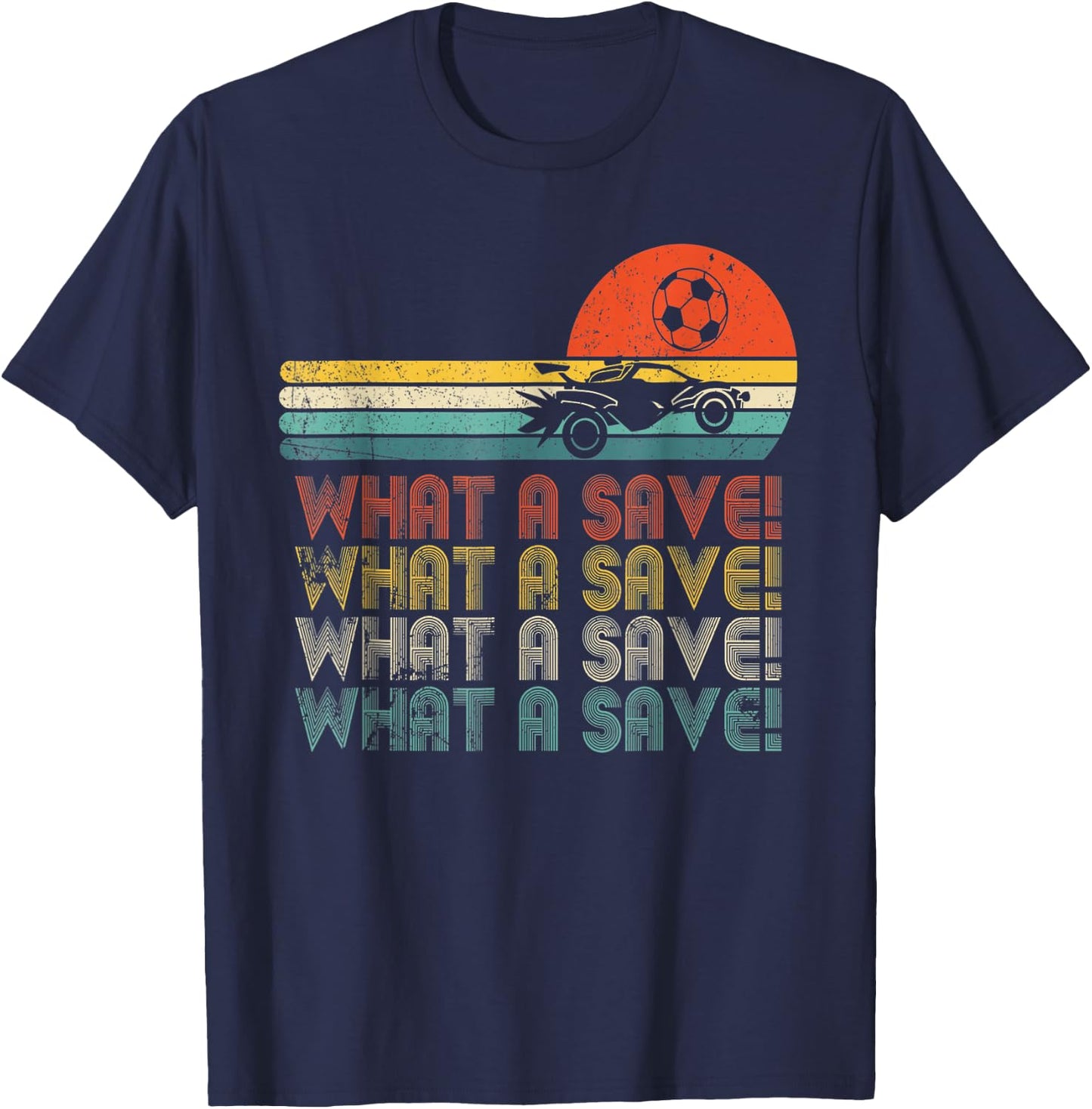What a save Vintage Retro Rocket Soccer Car T-Shirt - T-Shirt | Navy