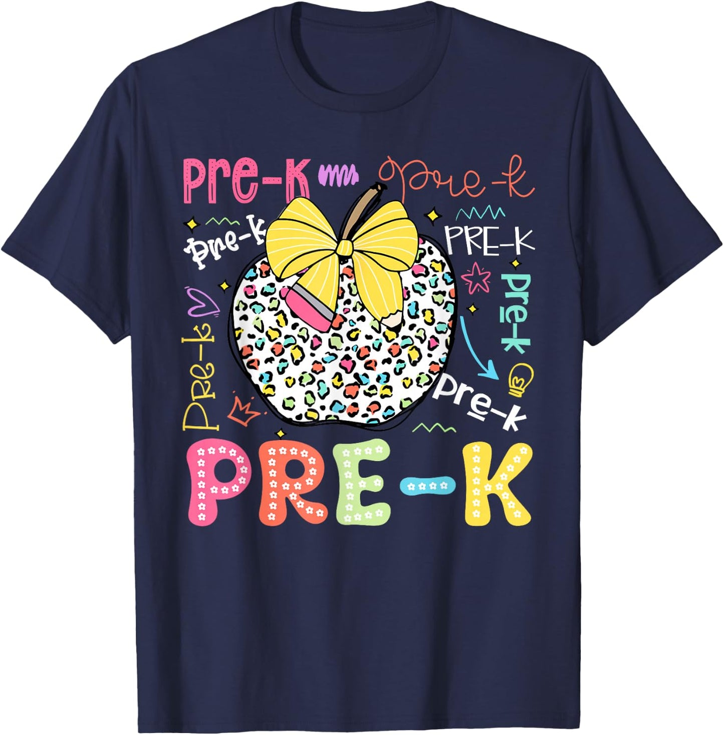 Pre-K Typography First Day Back To School Leopard Apple T-Shirt - T-Shirt | Navy