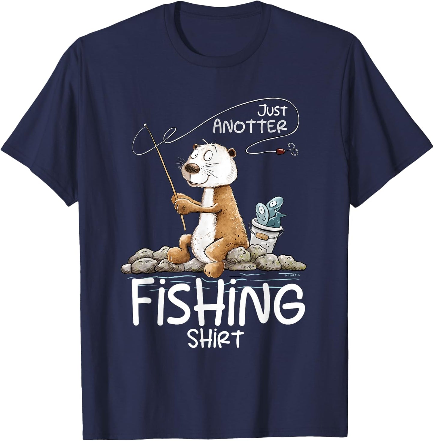 Funny Fishing Otter Just Anotter Fishing T-Shirt - T-Shirt | Navy
