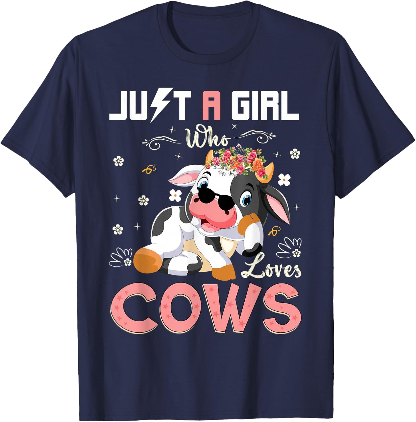 Just A Girl Who Loves Cows Cute Strawberry Cow Cowgirl Print T-Shirt - T-Shirt | Navy