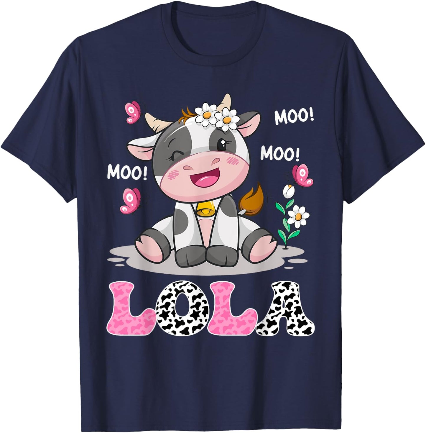 Lola Cute Cow Moo Moo Farmer Birthday Family Matching T-Shirt - T-Shirt | Navy