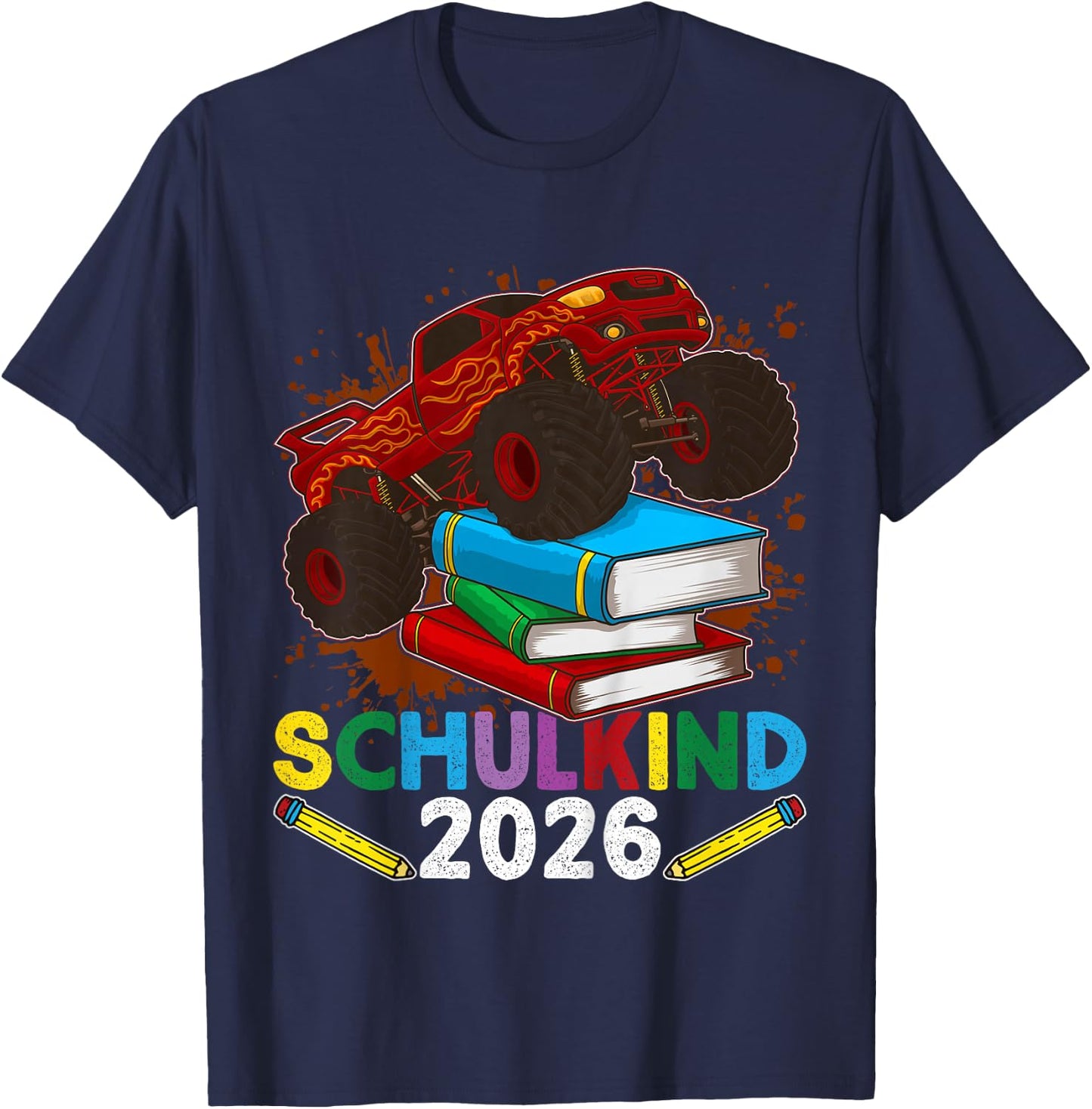Schulkind 2026 Monstertruck Cooles Buntes Jungen Einschulung T-Shirt - T-Shirt | Navy