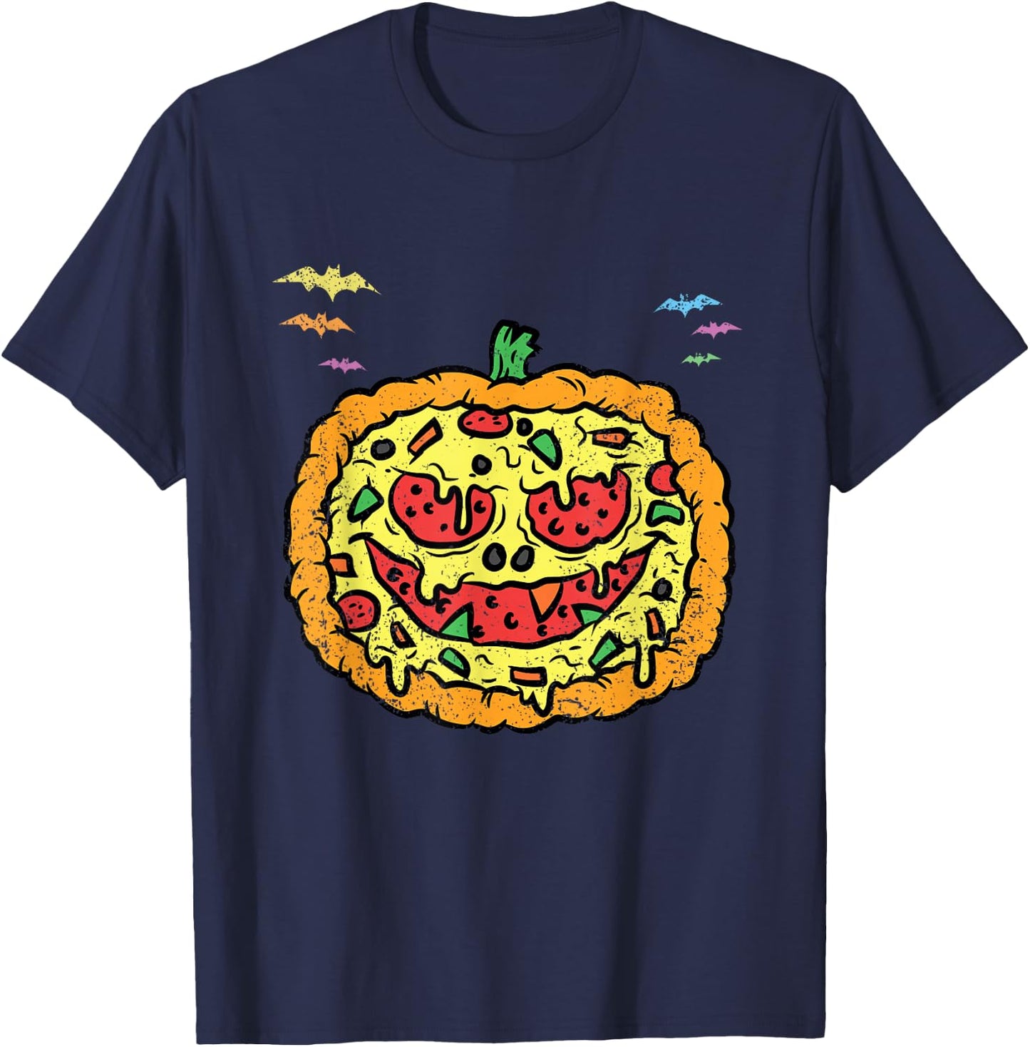 Pumpkin Pizza Hallowen Costume Scary Jack O Lantern Foodie T-Shirt - T-Shirt | Navy