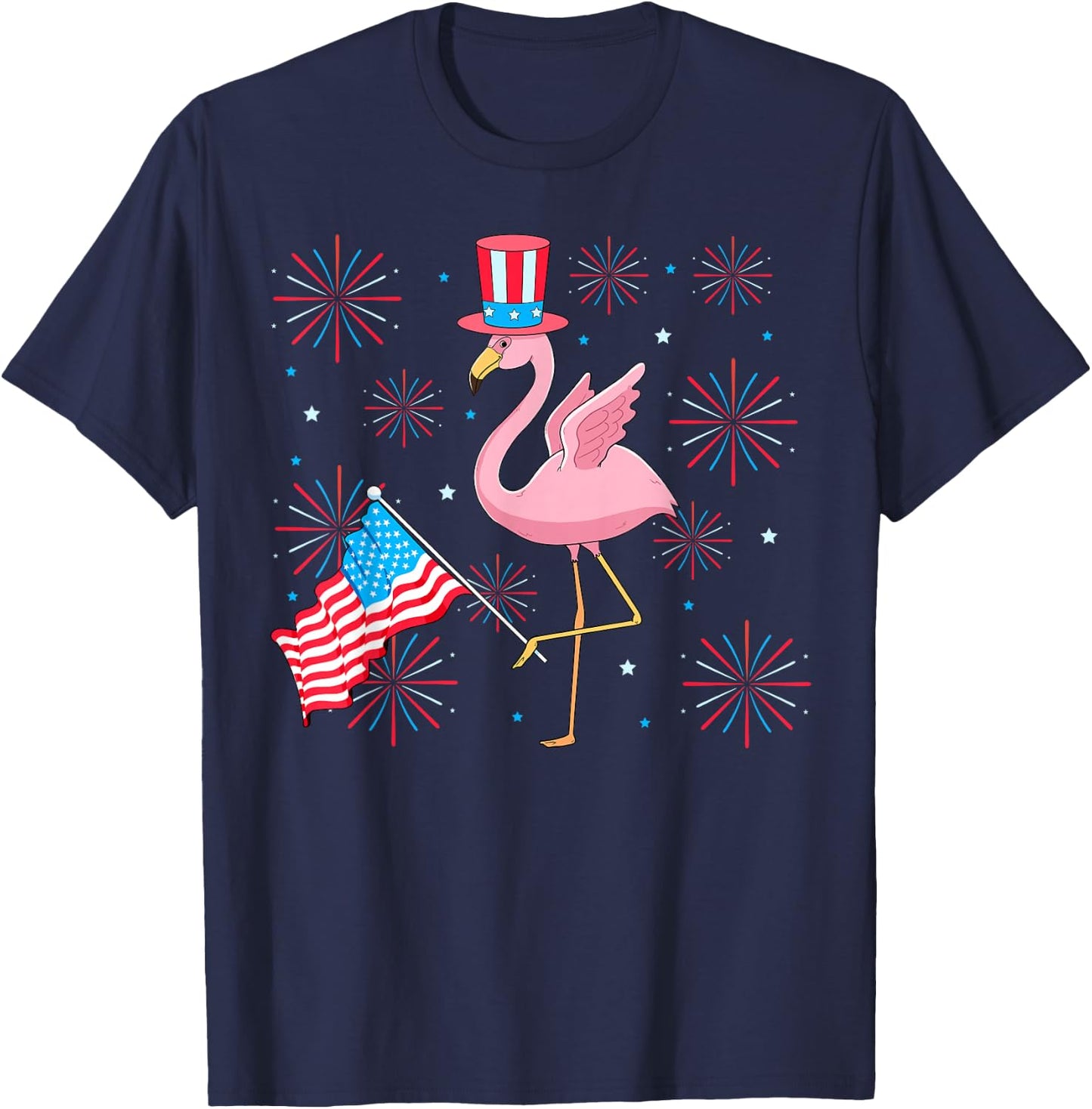 Cute Pink Flamingo 4th of July Patriotic American USA Flag T-Shirt - T-Shirt | Navy