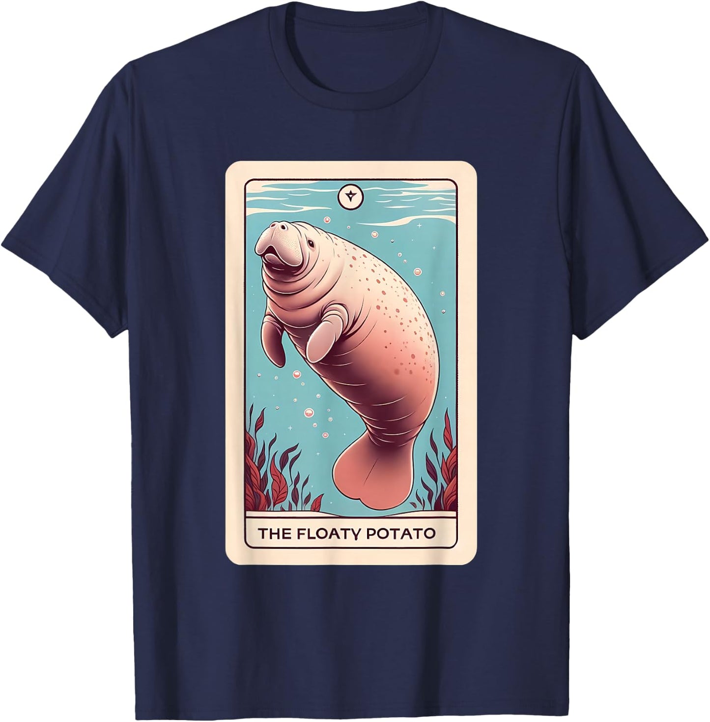 Manatee "Floaty Potato" Funny Tarot Card T-Shirt - T-Shirt | Navy