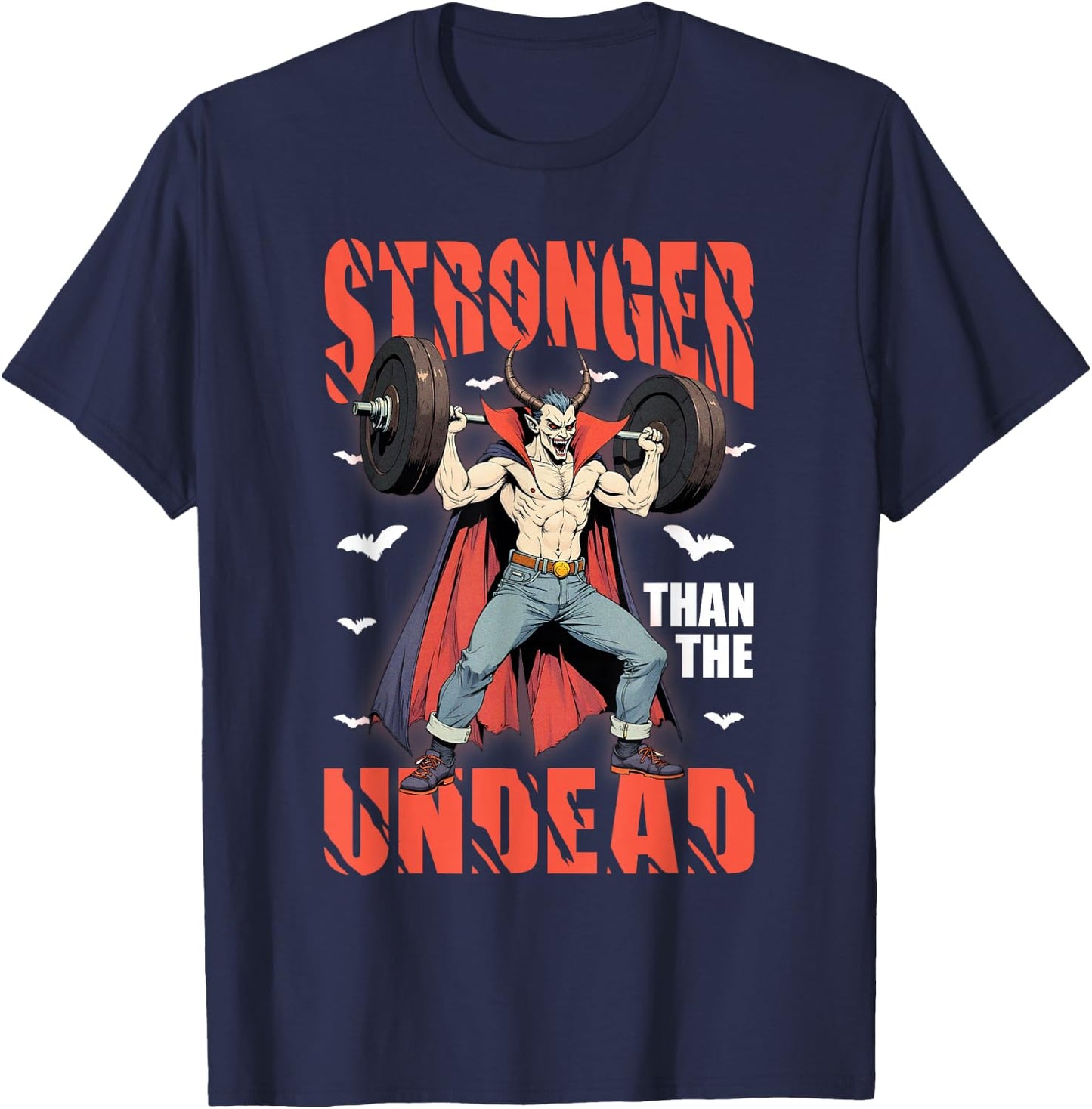 Stronger Than Undead Vampire Lifting Weights Gym Workout T-Shirt - T-Shirt | Navy