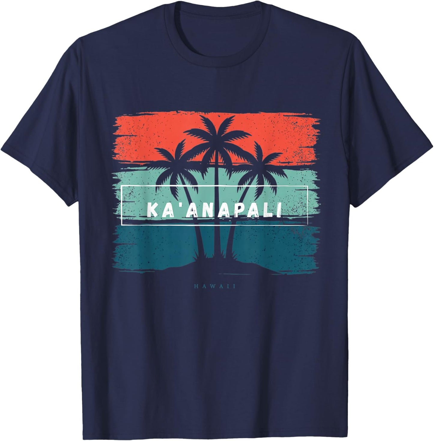 Vintage Ka'anapali Hawaii Summer Beach Palm Tree Sunset Trip T-Shirt - T-Shirt | Navy