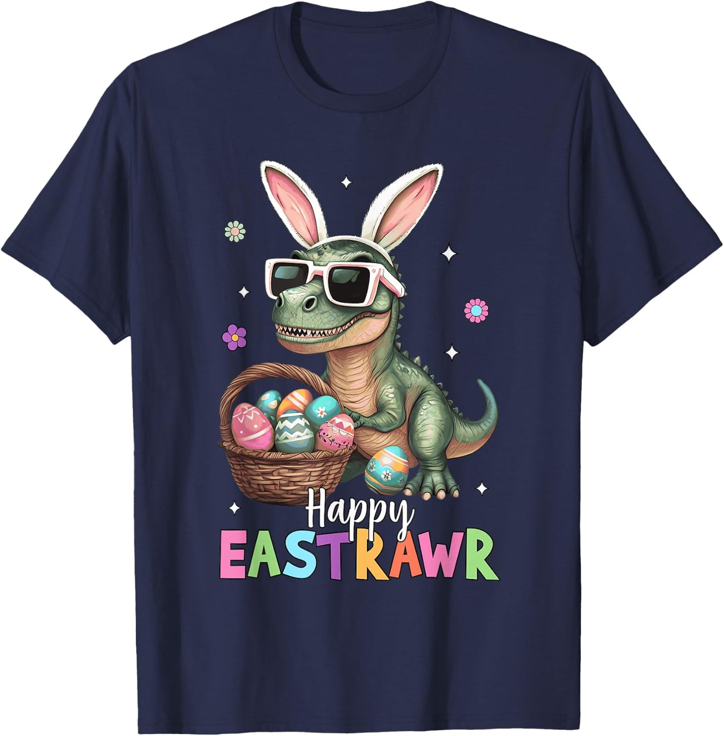 Happy Eastrawr T Rex Easter Bunny Dinosaur Eggs Boys Kids T-Shirt - T-Shirt | Navy