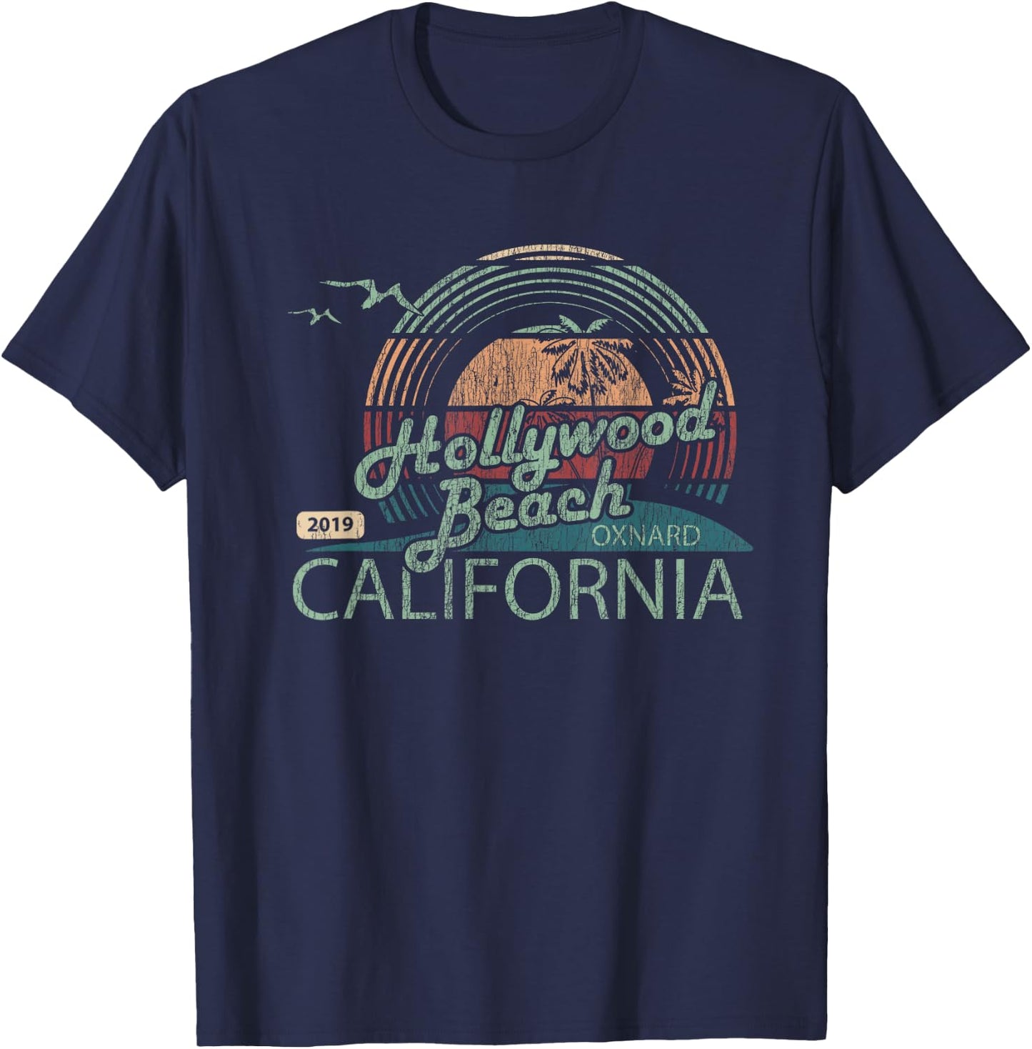 Vintage Retro Hollywood Beach Oxnard California T-Shirt - T-Shirt | Navy