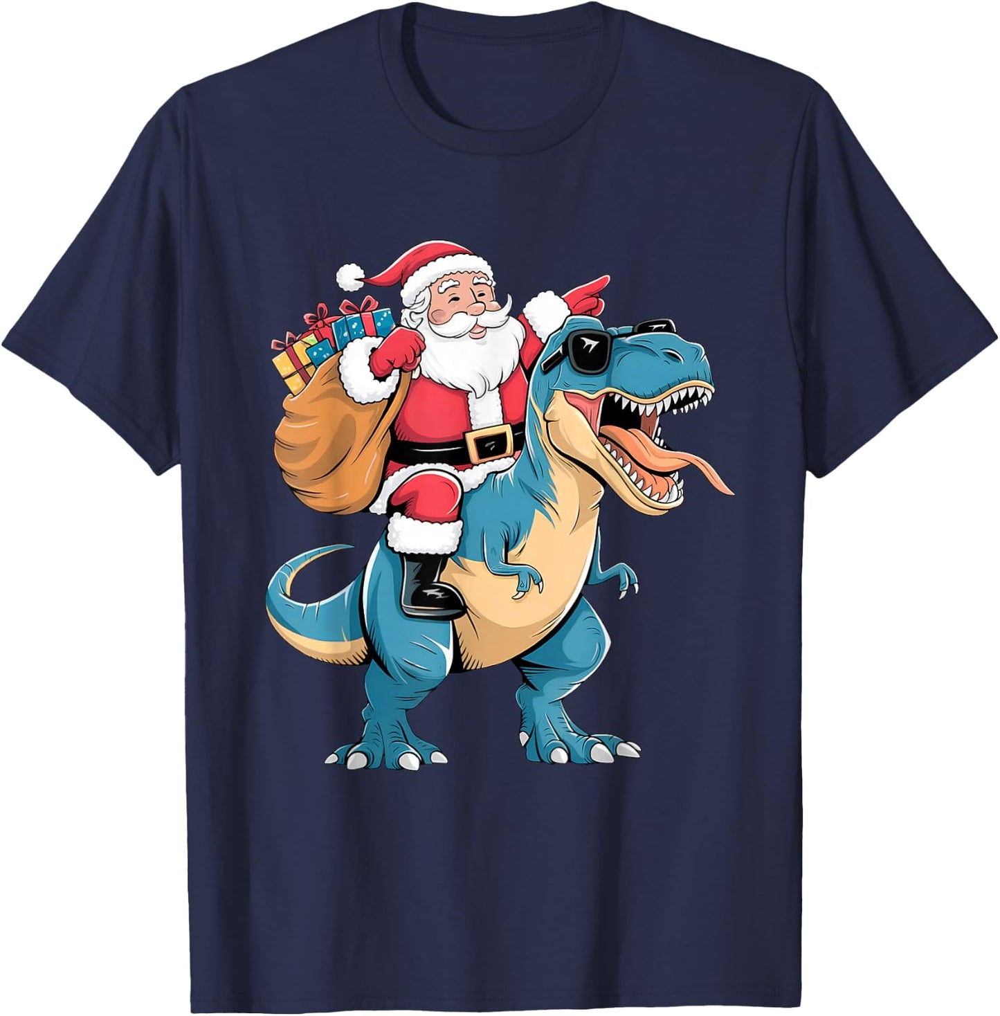 Santa Riding Dinosaur T rex Christmas Boys Men Girls Squad T-Shirt - T-Shirt | Navy