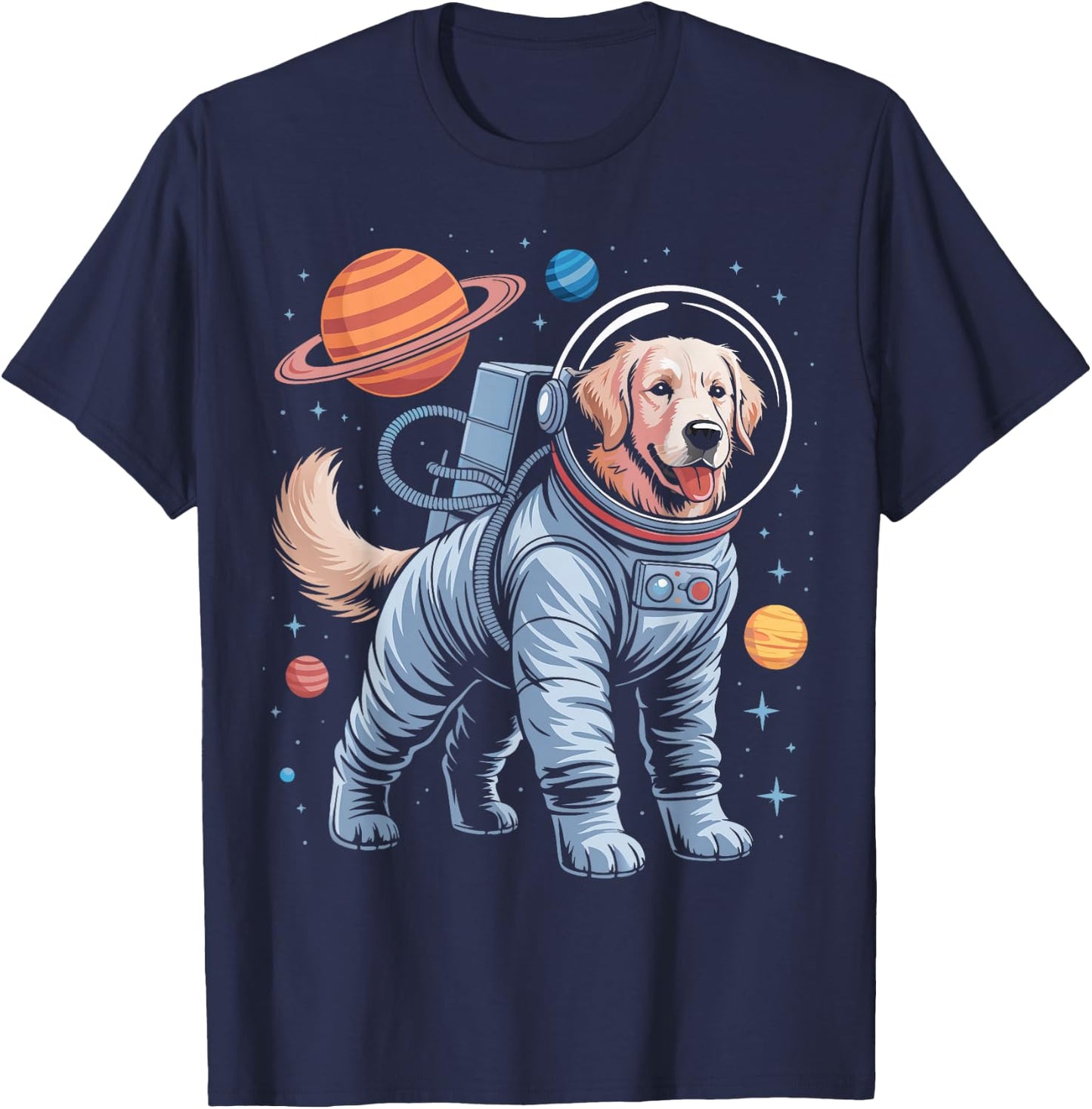 Astronaut Golden Retriever Space T-Shirt - T-Shirt | Navy