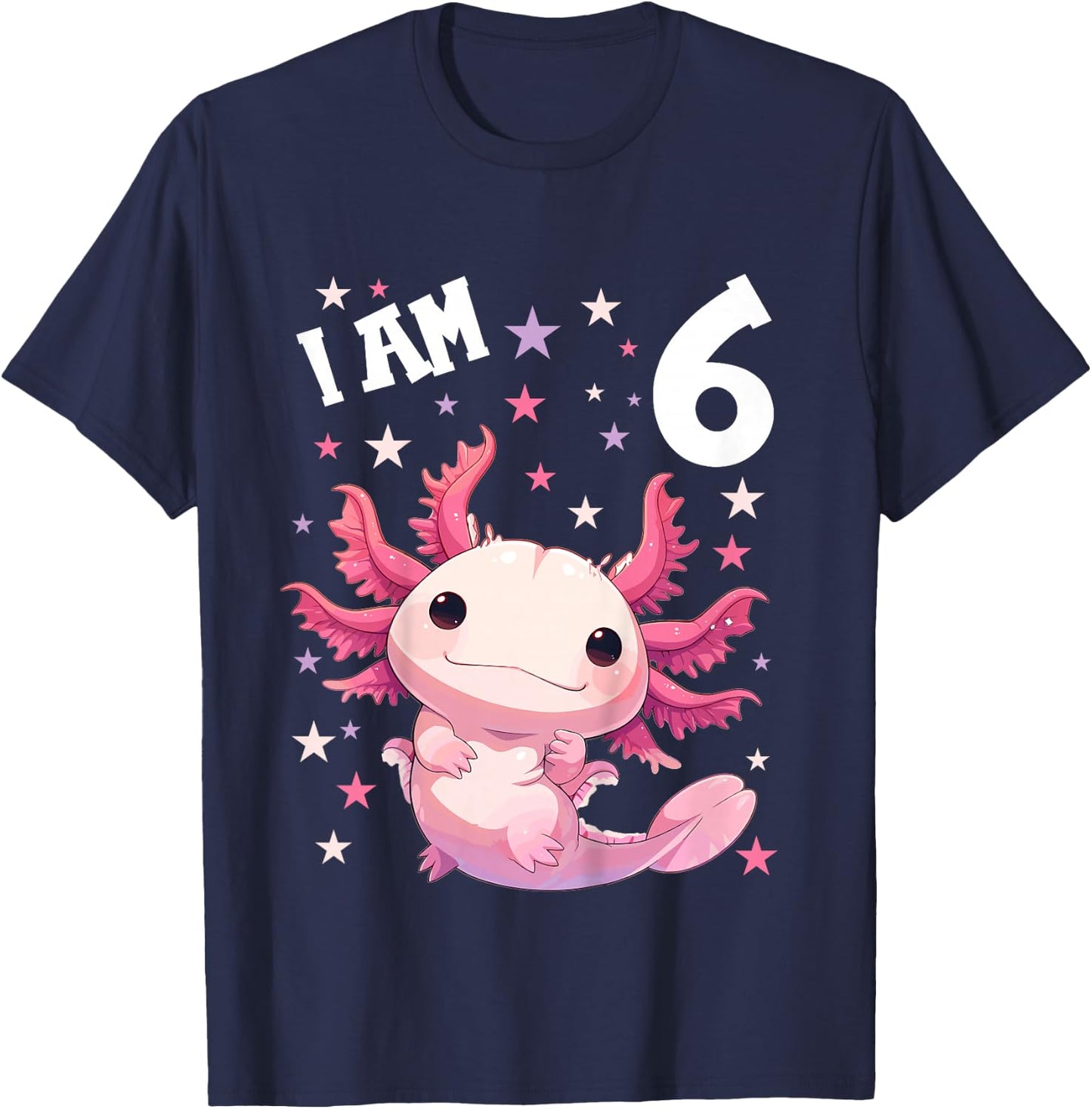 Kids 6 Years old 6 birthday Axolotls Boy Girl Axolotl T-Shirt - T-Shirt | Navy