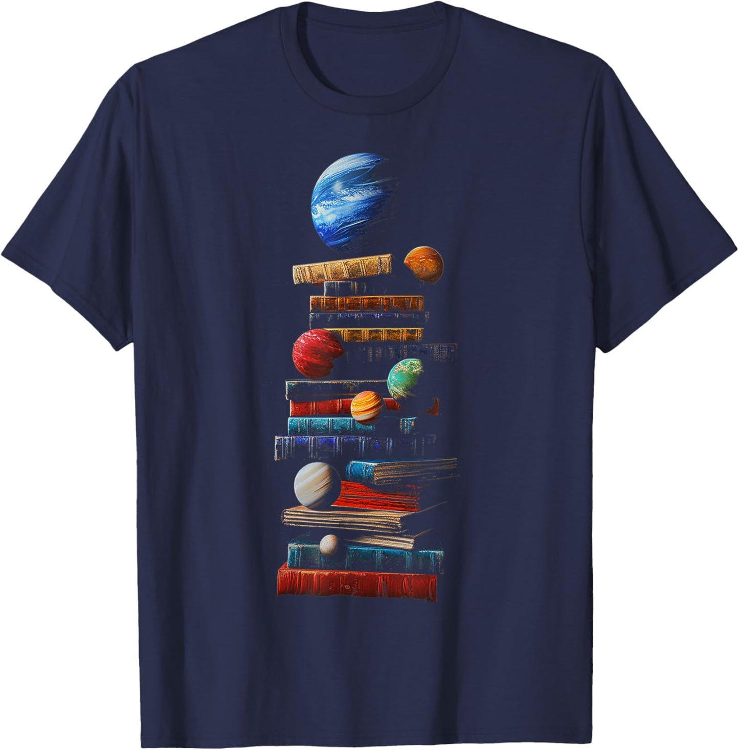 Book Space Graphic Planets Art , black T-Shirt - T-Shirt | Navy