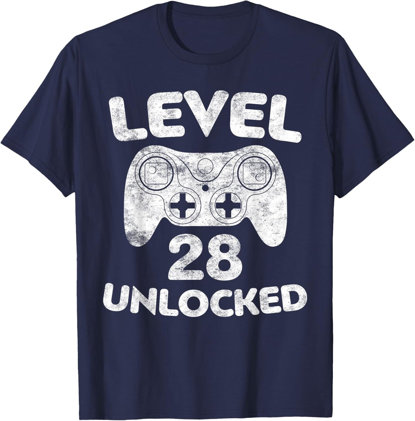 Level 28 Unlocked 28th Video Gamer Birthday Gift T-Shirt - T-Shirt | Navy
