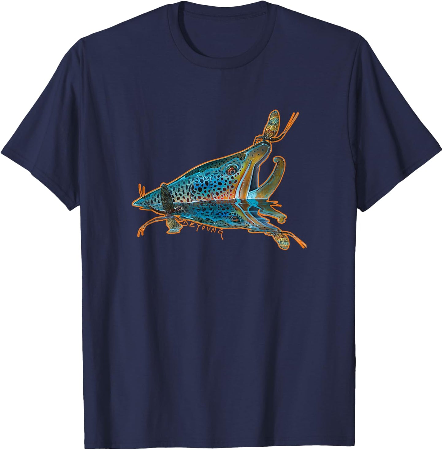 Brown Trout Fishing Emigrant Riser Fly Fishing T-Shirt - T-Shirt | Navy