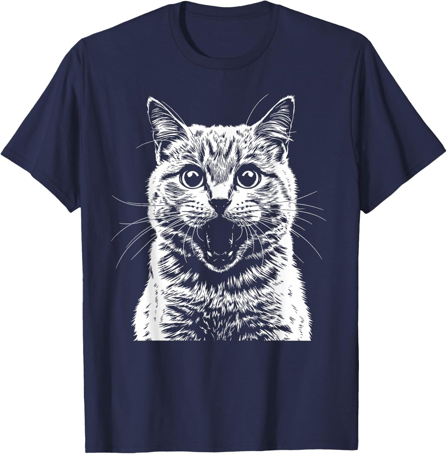 Silhouette Cat Head Illustration Idea Cat Design , Black, S T-Shirt - T-Shirt | Navy