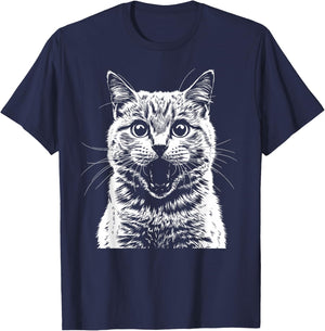 Silhouette Cat Head Illustration Idea Cat Design , Black, S T-Shirt - T-Shirt | Navy