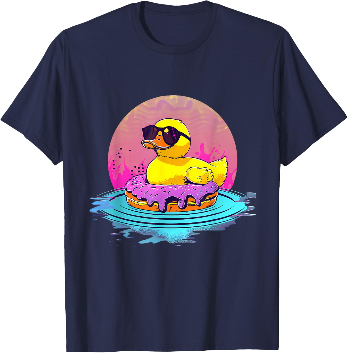 Rubber Duckie Donut Rubber Duckling Sunset Rubber Duck T-Shirt - T-Shirt | Navy