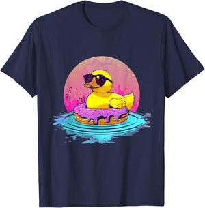 Rubber Duckie Donut Rubber Duckling Sunset Rubber Duck T-Shirt - T-Shirt | Navy