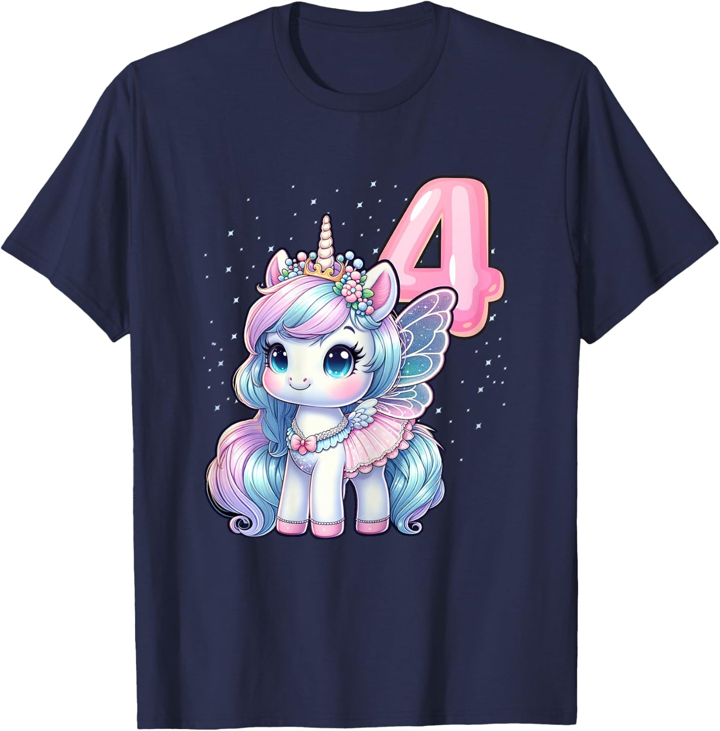 Unicorn Fairy 4th Birthday 4 Year Old Party Girls Outfit T-Shirt - T-Shirt | Navy