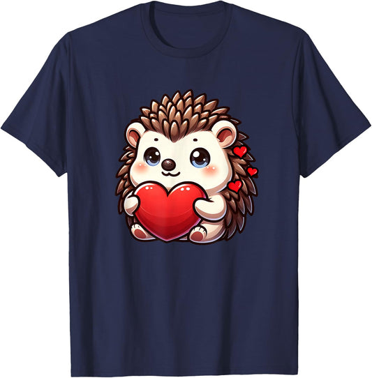 Valentines Hedgehog Heart Lover Funny Boys Girls Women T-Shirt - T-Shirt | Navy