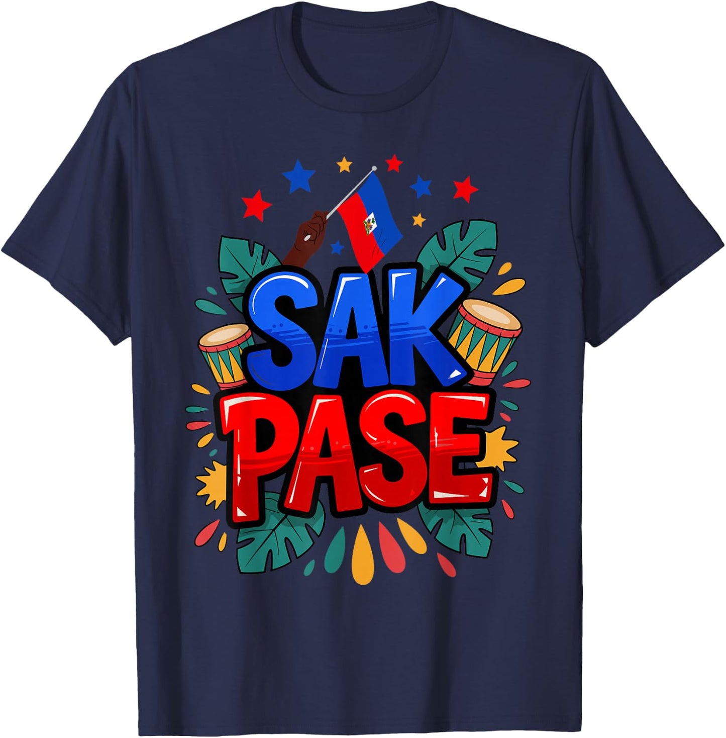 Sak Pase Haitian Creole Pride Haiti Flag Heritage T-Shirt - T-Shirt | Navy